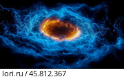 Energy shock wave: a blue shockwave that spreads from the center point, illuminating the entire black background. Стоковое AI-изображение, AI-художник Ирина Ручушкина / Фотобанк Лори