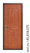 Model of entrance metal door isolated on white background. Стоковое фото, фотограф Елена  Попкова / Фотобанк Лори