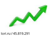 Green zigzag arrow pointing upwards symbolizing growth, success, progress, improvement, positive trend, financial gain, business development, economic rise, upward movement, market growth. Стоковая иллюстрация, иллюстратор Павел Муравьев / Фотобанк Лори