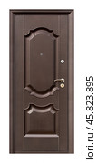 Model of entrance metal door isolated on white background. Стоковое фото, фотограф Елена  Попкова / Фотобанк Лори