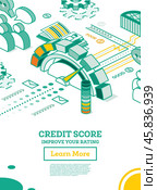 Isometric Personal Credit Score or Rating Concept. Credit Score Calculated in Computer's Cloud. Стоковая иллюстрация, иллюстратор Игорь Сорокин / Фотобанк Лори