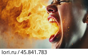 Woman screaming and spitting fire from her mouth. Стоковое AI-видео, аниматор Юрий Поздников / Фотобанк Лори