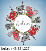 Salem Oregon City Skyline with Color Buildings, Blue Sky and Copy Space. Стоковая иллюстрация, иллюстратор Игорь Сорокин / Фотобанк Лори