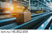 Cardboard boxes speeding on a conveyor belt in a bustling warehouse. Packages Move on a Conveyor Belt. Logistics and transportation background. Product distribution center. Moving image. Export, cargo. Стоковое AI-видео, аниматор Марина Демидюк / Фотобанк Лори