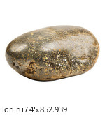 Polished rhyolite pebble showing striking mineral inclusions on white background. Стоковое AI-изображение, AI-художник Иван Рябоконь / Фотобанк Лори