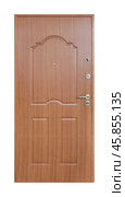 Model of entrance metal door isolated on white background. Стоковое фото, фотограф Елена  Попкова / Фотобанк Лори