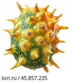 Kiwano fruit rotating on white background. Стоковое AI-изображение, AI-художник Иван Рябоконь / Фотобанк Лори
