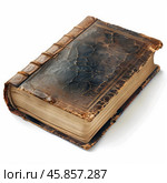 Antique book showing deteriorating leather cover and yellowed pages. Стоковое AI-изображение, AI-художник Иван Рябоконь / Фотобанк Лори
