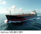 Large sea tanker for transporting oil floats into the sea. Стоковое AI-изображение, AI-художник Евгений Ткачёв / Фотобанк Лори