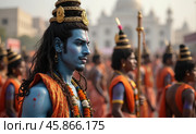 Maha Shivaratri Celebration Featuring Male Dressed as Hindu Deity Shiva in Vibrant Cultural Festival Parade. Стоковое AI-изображение, AI-художник Sergey Grishin / Фотобанк Лори
