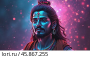 Modern Artistic Representation of Lord Shiva in Vibrant Neon Colors Celebrating Divine Energy and Spiritual Essence. Стоковое видео, видеограф Sergey Grishin / Фотобанк Лори