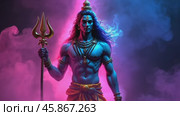 Vibrant Modern Representation of Lord Shiva Showcasing Divine Energy in Neon Hues During a Cultural Celebration. Стоковое видео, видеограф Sergey Grishin / Фотобанк Лори