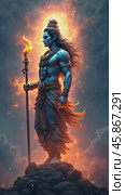 Lord Shiva Reimagined in a Digital Universe as a Glowing Figure of Spirituality and Power at Twilight. Стоковое видео, видеограф Sergey Grishin / Фотобанк Лори