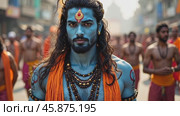 Celebration of Maha Shivaratri With Vibrant Parade Featuring a Male Dressed as Hindu Deity Shiva. Стоковое AI-видео, аниматор Sergey Grishin / Фотобанк Лори