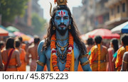 Celebration of Maha Shivaratri With Cultural Parade Featuring Male Dressed as Deity Shiva in Vibrant Festival Atmosphere. Стоковое AI-видео, аниматор Sergey Grishin / Фотобанк Лори