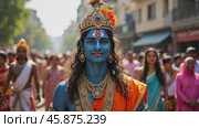 Maha Shivaratri Celebration Featuring a Male Dressed as Deity Shiva in a Vibrant Cultural Parade. Стоковое AI-видео, аниматор Sergey Grishin / Фотобанк Лори