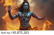 Shiva Dances the Tandava in a Fiery Display, Showcasing Divine Energy and Power During a Celestial Moment of Creation and Destruction. Стоковое AI-видео, аниматор Sergey Grishin / Фотобанк Лори