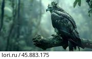 Harpy Eagle perched on a branch in the Amazon rainforest, photorealistic, sharp feather details. Стоковое AI-изображение, AI-художник Татьяна Ломоносова / Фотобанк Лори