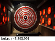 Shooting target practice at the range with red concentric circles aiming bullseye precision accuracy marksmanship training weapon gun. Стоковое AI-изображение, AI-художник Иван Рябоконь / Фотобанк Лори