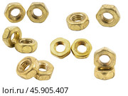 Металлические гайки на белом фоне. Metal nuts on white background. Стоковое фото, фотограф Татьяна Д / Фотобанк Лори