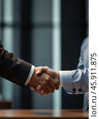 Businessmen shaking hands after making a profitable deal. Стоковое AI-изображение, AI-художник Сергей Елизарьев / Фотобанк Лори
