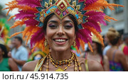 Colorful Headdress and Joyful Smiles During Brazil's Vibrant Carnival Celebration. Стоковое AI-видео, аниматор Sergey Grishin / Фотобанк Лори