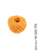 A roll of yellow jute twine placed on a white background, ideal for crafting, packaging, and DIY projects. Perfect for online stores or product catalogs showcasing eco-friendly materials. Стоковое фото, фотограф Татьяна Терехина / Фотобанк Лори