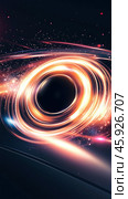 Black hole absorbing energy and light in deep space. Стоковое AI-изображение, AI-художник Юрий Поздников / Фотобанк Лори