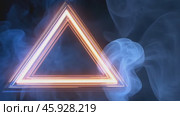 Glowing neon triangles pulsating with dynamic smoke on black background. Стоковое AI-видео, аниматор Юрий Поздников / Фотобанк Лори