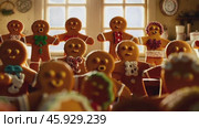 Gingerbread men choir singing Christmas carols. Стоковое видео, видеограф Данил Руденко / Фотобанк Лори