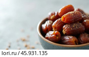 Ramadan Dates Presented in a Bowl for Iftar, Highlighting Traditional Arabian Culinary Practices During Fasting. Стоковое AI-изображение, AI-художник Sergey Grishin / Фотобанк Лори