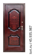 Model of entrance metal door isolated on white background. Стоковое фото, фотограф Елена  Попкова / Фотобанк Лори