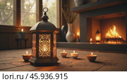 Ramadan Lantern Decor Enhancing Modern Home Ambiance During Evening Gatherings. Стоковое AI-видео, аниматор Sergey Grishin / Фотобанк Лори