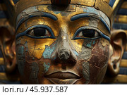 Golden mask of tutankhamun exhibiting splendor of ancient egypt. Стоковое AI-изображение, AI-художник Иван Рябоконь / Фотобанк Лори