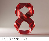 Нежная и элегантная красная атласная восьмёрка на нейтральном фоне. Красивый фон к изображени. на тему женского праздника - 8 марта. Стоковое AI-изображение, AI-художник Евгений Зимин / Фотобанк Лори