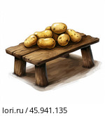 Potatoes resting on rustic wooden table, still life simplicity. Стоковое AI-изображение, AI-художник Иван Рябоконь / Фотобанк Лори