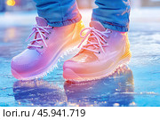 Мужские ноги в красивых зимних ботинках на скользкой дороге, зима, гололед. Стоковое AI-изображение, AI-художник Щеголева Ольга / Фотобанк Лори