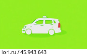 Taxi car on a green screen. White taxi motion isolated on green background. Taxi cab is moving animated on chroma key backdrop. 2D Animation. 4K Video. Vehicle whose wheels are spinning and is driving. Стоковое AI-видео, аниматор Марина Демидюк / Фотобанк Лори