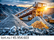 Mining and refined placers of precious rare earth elements. Extraction process, Purification methods, Precious materials. Стоковое AI-изображение, AI-художник Photojuli / Фотобанк Лори