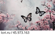Beautiful bright summer spring background for bloggers or advertising with flying butterflies and fragrant flowers. Стоковое AI-видео, аниматор ALLA YURTAYEVA / Фотобанк Лори