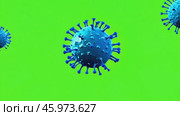Blue animated influenza virus on a green screen. Coronavirus on green background. Digital corona viruses on a chroma key backdrop. 3D animation. Flu, Sars, Mers, H1N1, Covid-19. Global viral infection. Стоковое AI-видео, аниматор Марина Демидюк / Фотобанк Лори