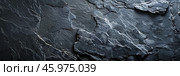 Sophisticated elegant black slate surface boasts unique textures and exquisite patterns. Stylish black stone background with natural textures and subtle white veining for modern aesthetics backdrops. Стоковое AI-изображение, AI-художник Марина Демидюк / Фотобанк Лори