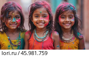 Celebrate Holi With the Vibrant Joy of Children Playing With Gulal Powder During the Festival of Colors in India Spring Celebration. Стоковое AI-видео, аниматор Sergey Grishin / Фотобанк Лори