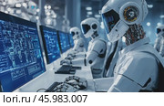 Robots working on computers in futuristic office. Стоковое AI-видео, аниматор Юрий Поздников / Фотобанк Лори