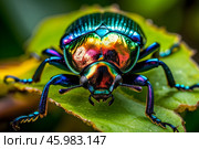 Macro photography insect beetle with iridescent close up. Стоковое AI-изображение, AI-художник Наталья Симакова / Фотобанк Лори