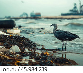 Environmental disaster, oil spill, garbage in the sea. Стоковое фото, фотограф Елена Смыкова / Фотобанк Лори