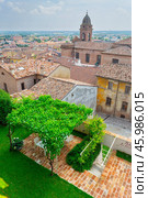 Landscape with roofs of houses in small tuscan town in province (2014 год). Стоковое фото, фотограф Олег Жуков / Фотобанк Лори