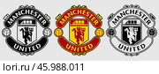 Эмблема футбольного клуба Манчестер Юнайтед. Гравировка. The Emblem of Manchester United Football Club. Engraving print. Редакционная иллюстрация, иллюстратор Гербы Флаги / Фотобанк Лори