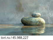 Balancing stones creating a peaceful atmosphere in water with abstract background. Стоковое AI-изображение, AI-художник Иван Рябоконь / Фотобанк Лори
