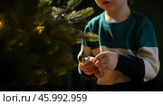 Children hands hang Christmas decoration on Christmas tree. Стоковое фото, фотограф Маргарита Кирьякова / Фотобанк Лори